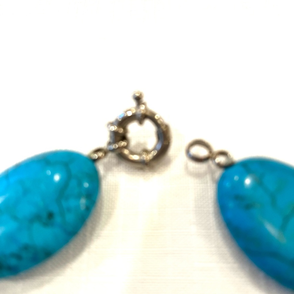 Vintage ~ Turquoise Flat Oval Stones ~ Large Necklace with Spring Clasp - Picture 7 of 11